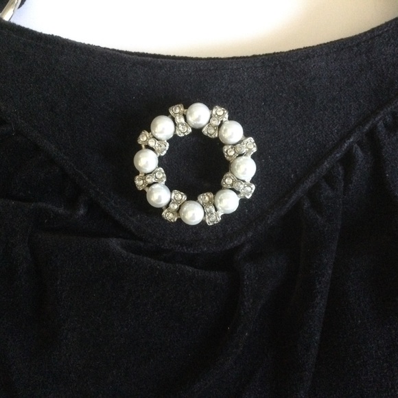 Black Velvet Mini Bag With Silver Pearl & Rhinestone Embellishment - Picture 4 of 5